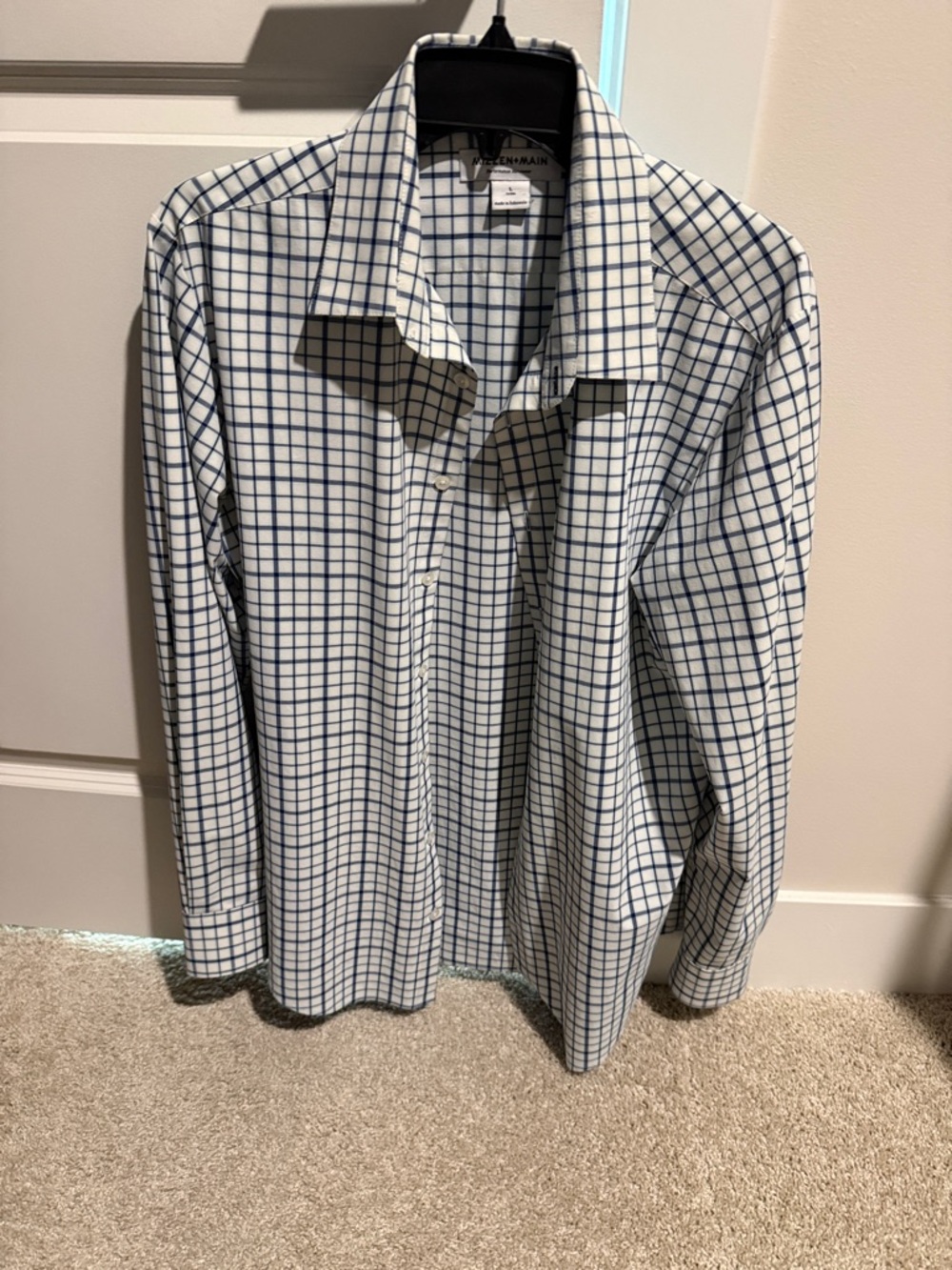Mizzen+Main White Button-Down Shirt with Blue Windowpane Check